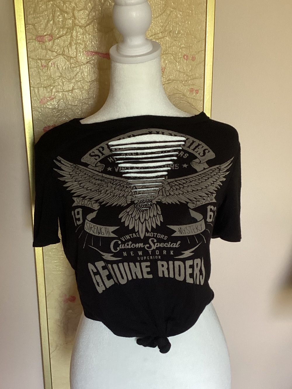 Genuine Riders Black Graphic Knot-Front Women’s Tee